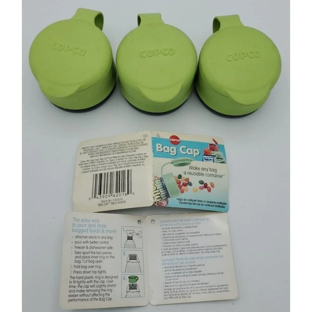 3 Copco Bag Caps, Make‎ Any Bag A Reusable Container, Smart Gadgets Green